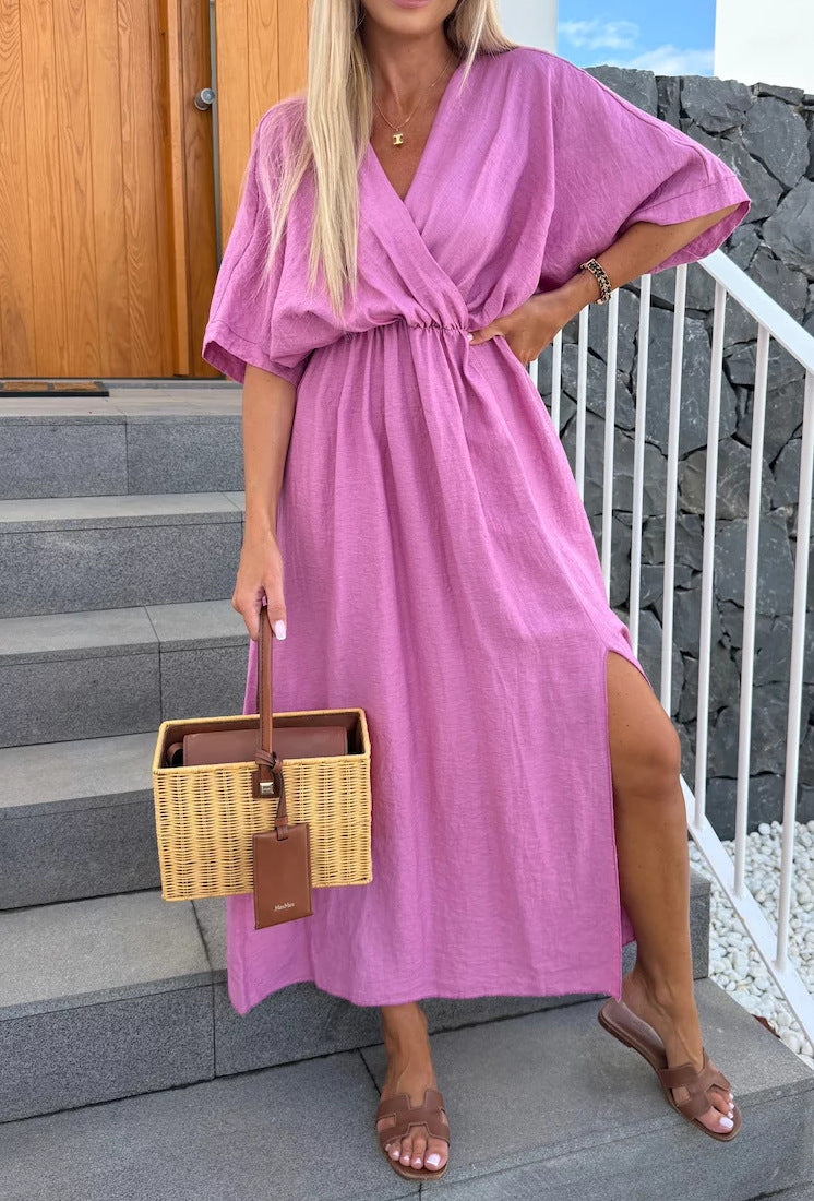 Robe maxi décontractée pour femme avec décolleté en V profond et taille élastique Chic und Stil