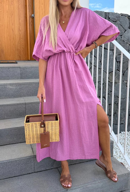 Robe maxi décontractée pour femme avec décolleté en V profond et taille élastique Chic und Stil