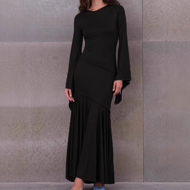 Dames Robe Maxi Élégante avec Ourlet Flottant et Manches Amples Chic und Stil