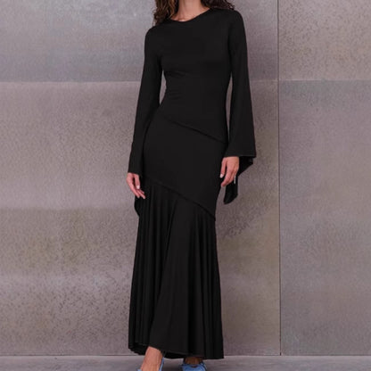 Dames Robe Maxi Élégante avec Ourlet Flottant et Manches Amples Chic und Stil