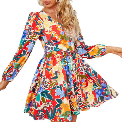 Robe courte pour femmes avec décolleté en V étroit et longues manches bouffantes Chic und Stil
