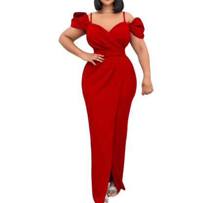 Dames Élégante Robe Portefeuille avec Manches Bouffantes Volumineuses et Ceinture Chic und Stil