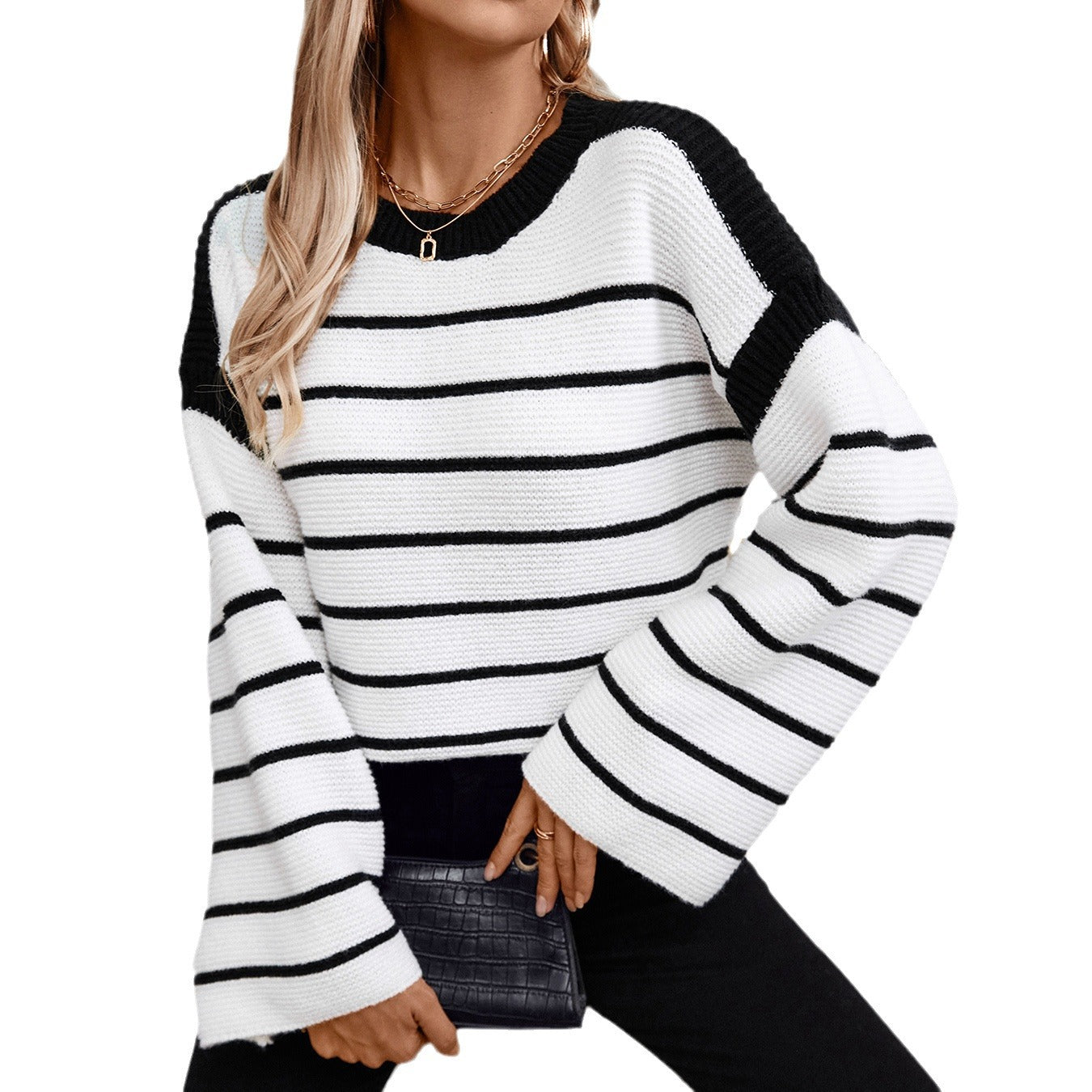 Pull en tricot décontracté pour femmes avec motif rayé bloquant et coupe ample Chic und Stil