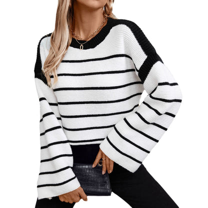 Pull en tricot décontracté pour femmes avec motif rayé bloquant et coupe ample Chic und Stil