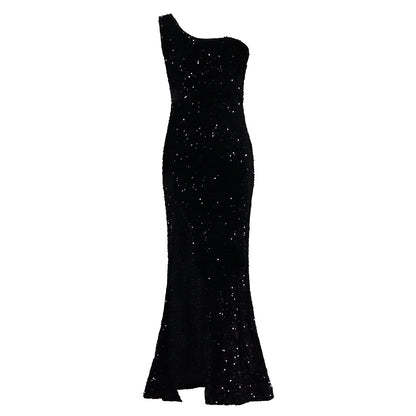 Robe de soirée scintillante pour femmes avec décolleté asymétrique Chic und Stil
