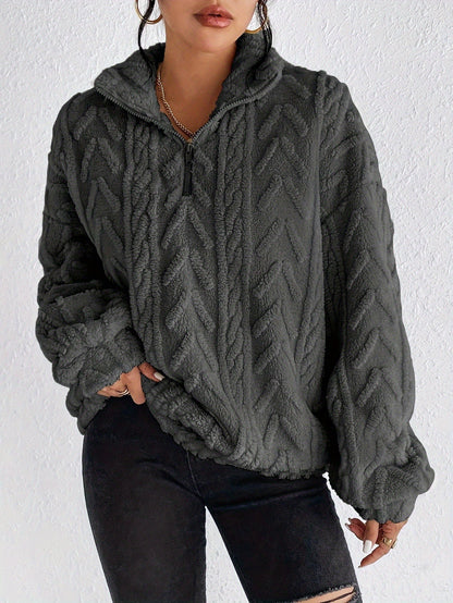 Dames Pull-over oversized pelucheux avec fermeture éclair et structure côtelée Chic und Stil