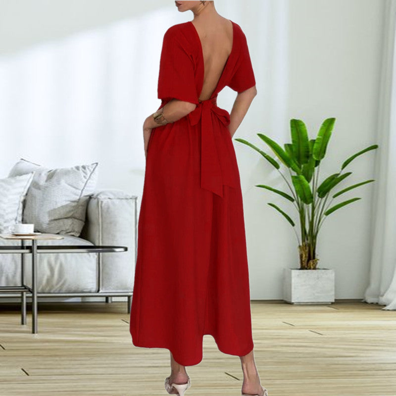 Robe midi élégante pour femmes avec décolleté dans le dos et rubans à nœud Chic und Stil