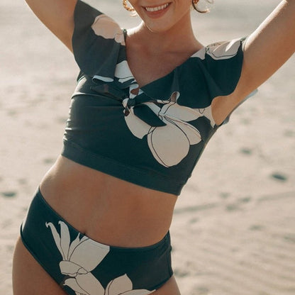 Women Ruffle Printed Floral High Waist Bikini Set Chic and Stylish