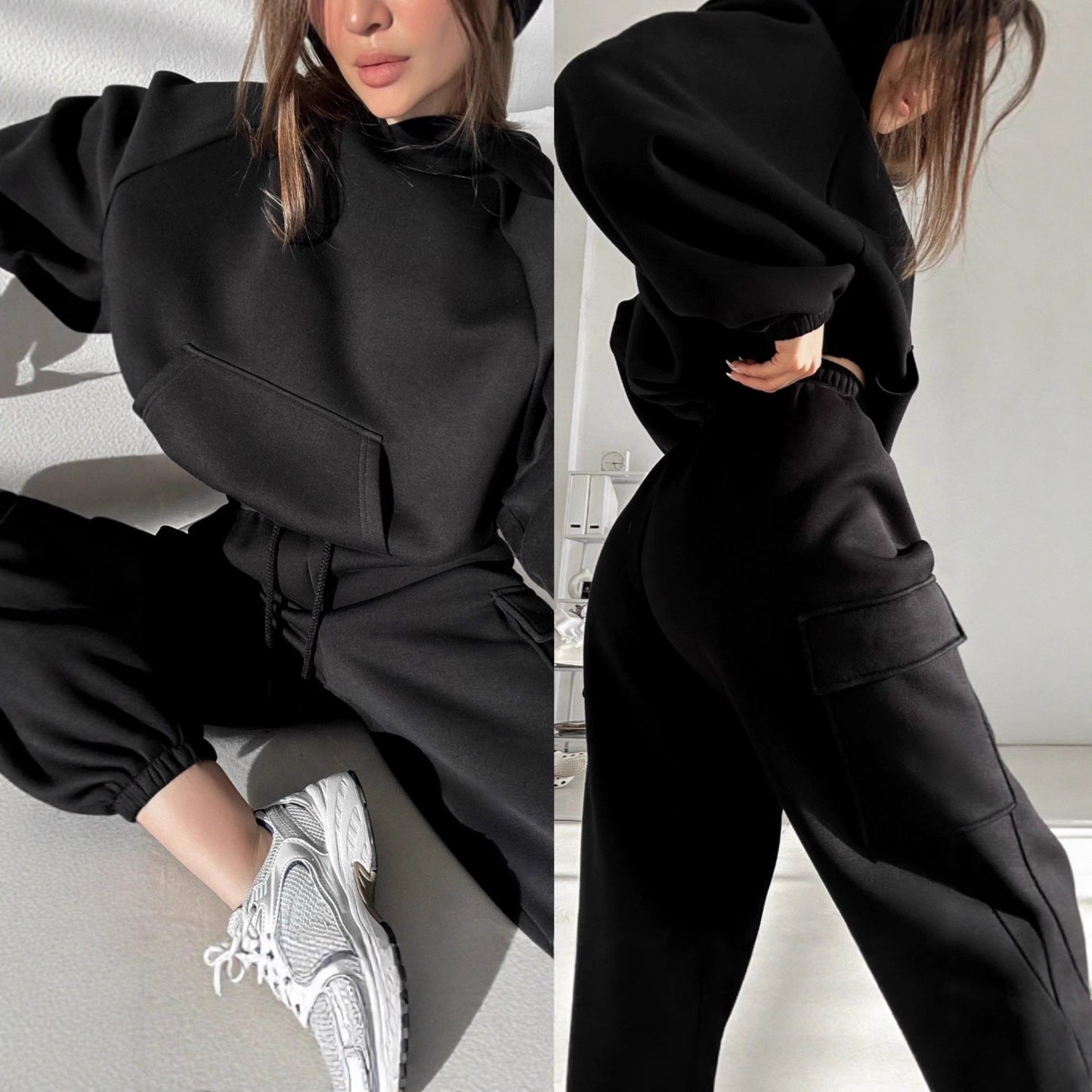 Women Sporty Hoodie Set and Chic Cargo Pants Style