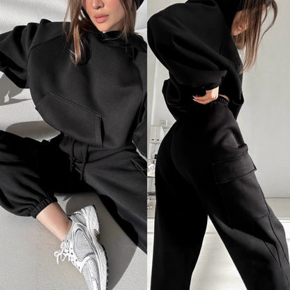 Women Sporty Hoodie Set and Chic Cargo Pants Style
