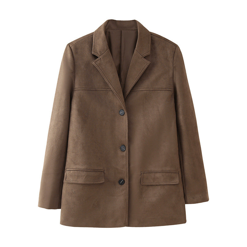 Dames Élégante Veste Blazer en Suède Chic und Stil