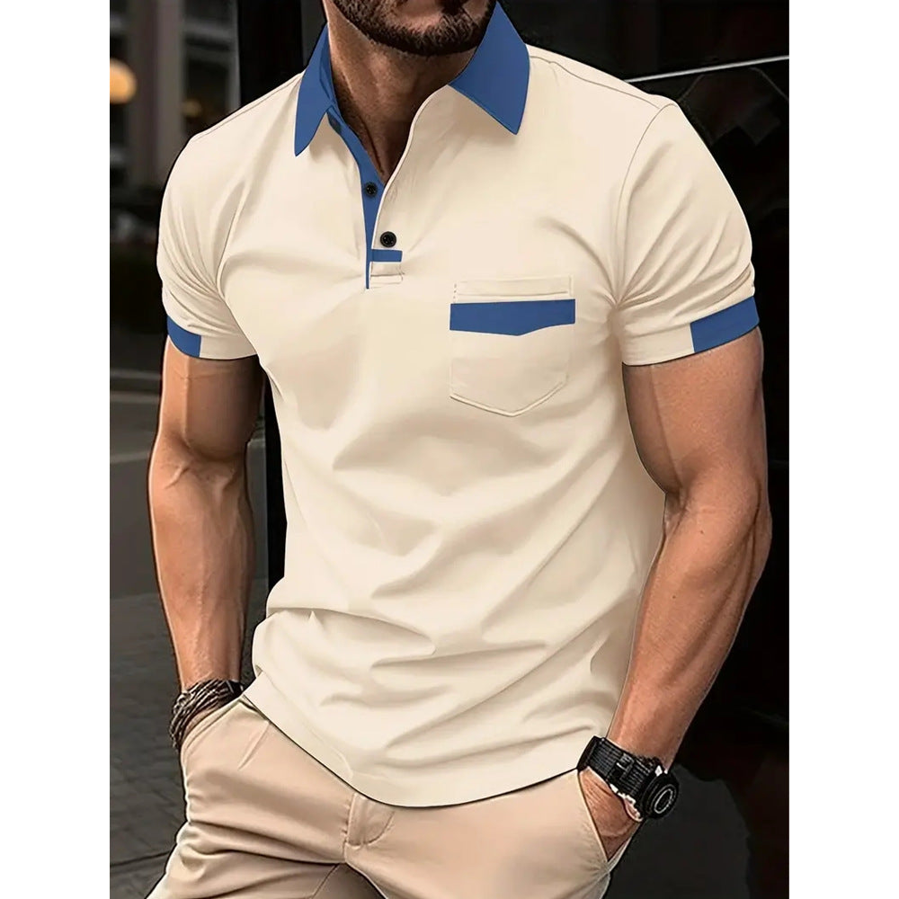 Polo de loisirs à manches courtes pour hommes avec poche contrastante Chic und Stil