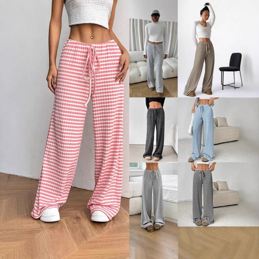 Wide striped palazzo pants in lightweight cotton for women with tie belt Chic and Style