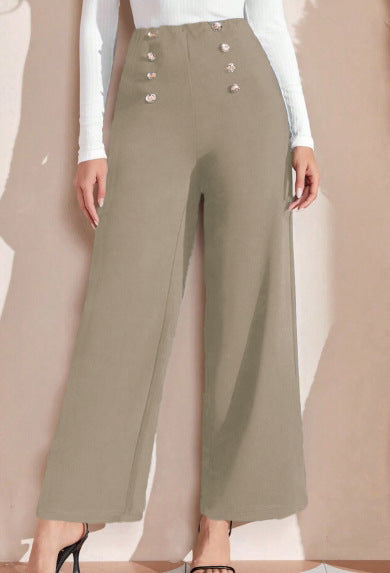 High-waisted wide-leg pants for women with decorative buttons Chic and Style