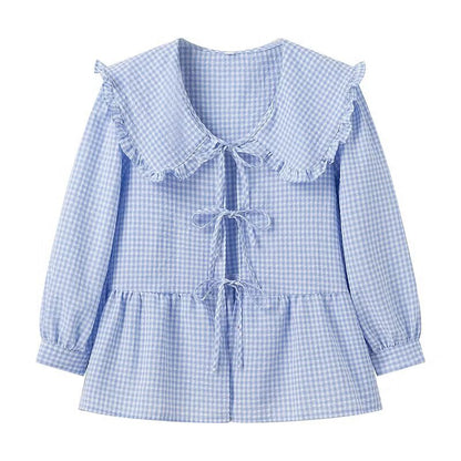 Chemise Vokuhila élégante pour femmes avec un col charmant et des volants ludiques Chic und Stil