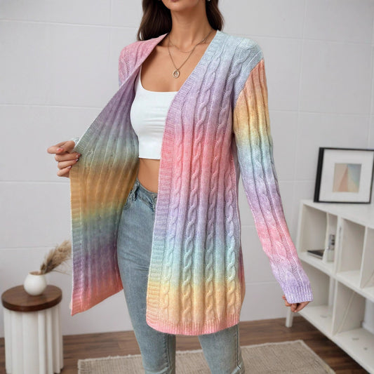 Cardigan en tricot pour femmes avec un dégradé de couleurs coloré et une coupe décontractée Chic und Stil