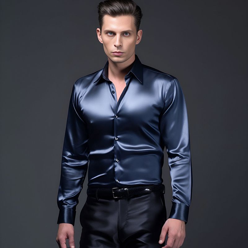Chemise pour hommes en satin brillant avec col moderne Chic und Stil