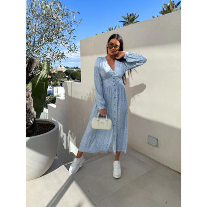 Robe maxi à boutons fleuris pour femmes Chic und Stil
