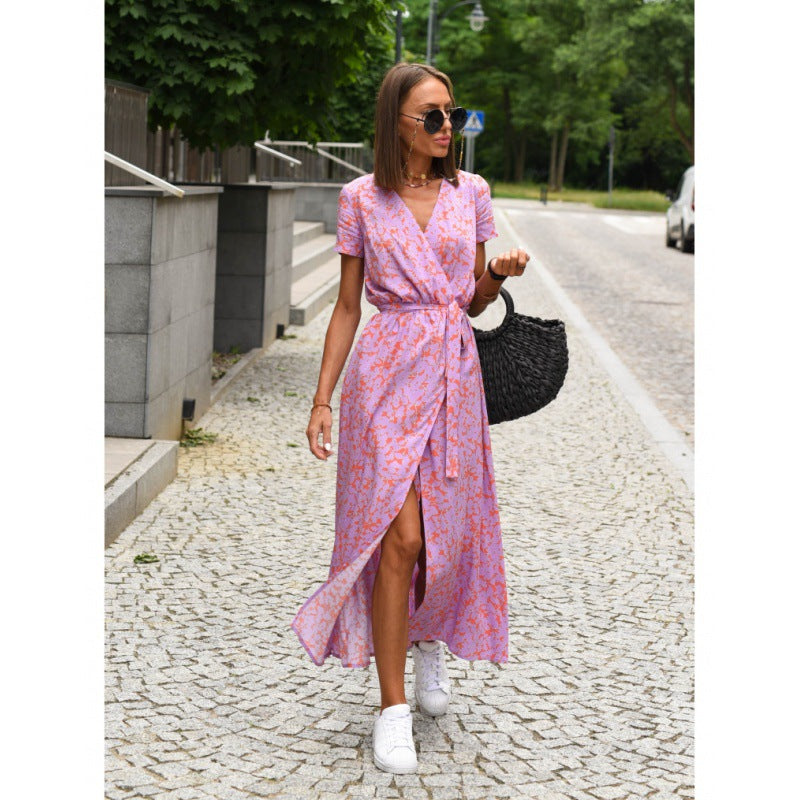 Robe maxi portefeuille à fleurs Chic und Stil pour femmes