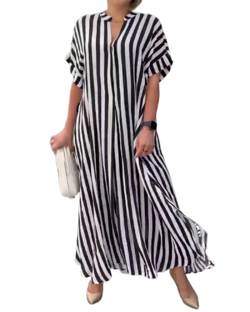 Robe maxi décontractée pour femmes avec motif rayé et col court Chic und Stil