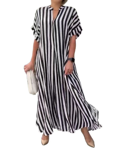 Robe maxi décontractée pour femmes avec motif rayé et col court Chic und Stil