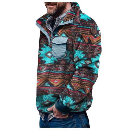 Veste pull pour hommes avec un design géométrique coloré et une poche poitrine pratique Chic und Stil