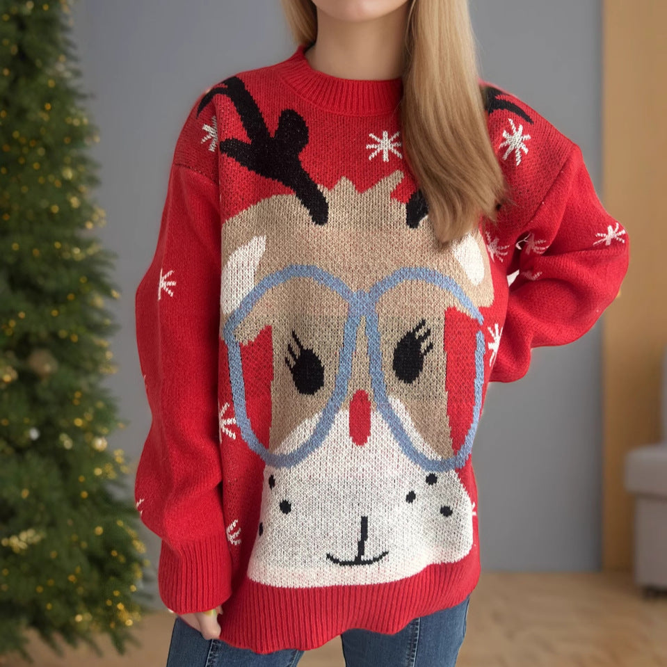 Pull décontracté pour dames avec motif de renne de Noël et coupe ample Chic und Stil