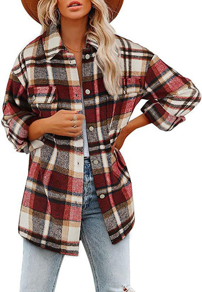 Veste chemise surdimensionnée pour dames avec motif à carreaux et poches pratiques Chic und Stil