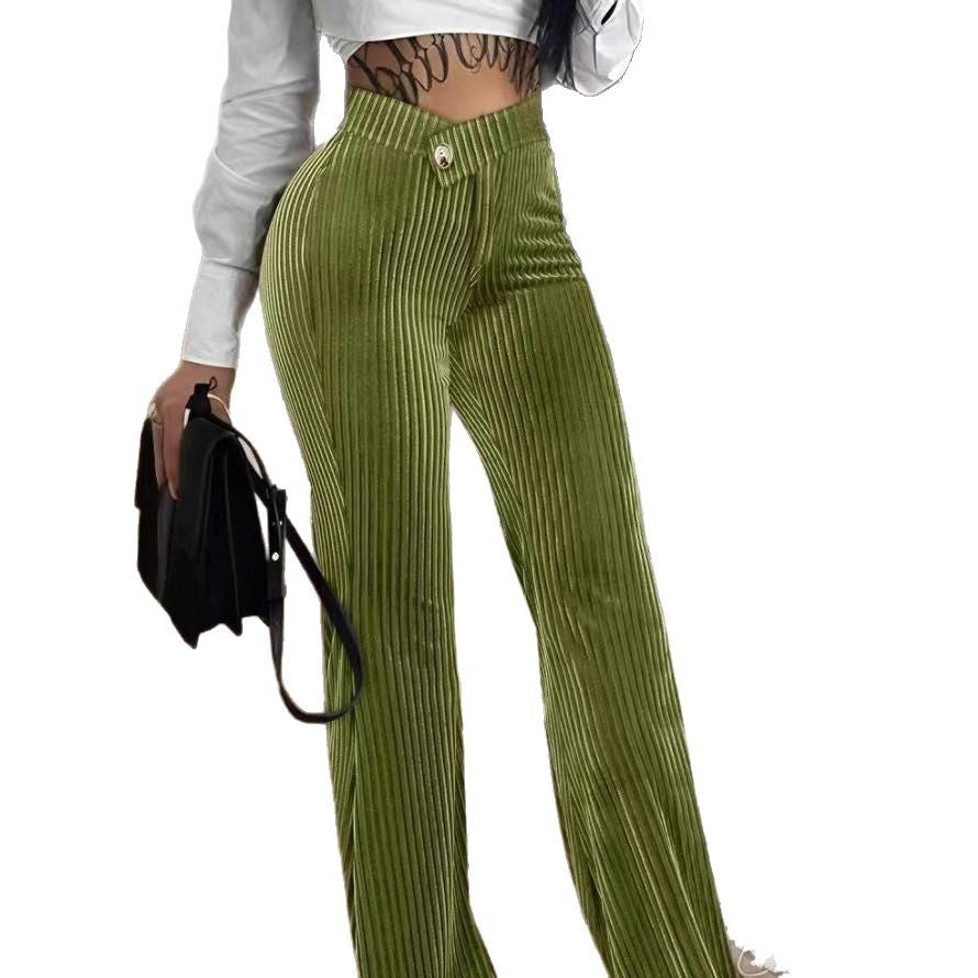 Ladies Elegant Pleated Pants with Button Details Chic and Style