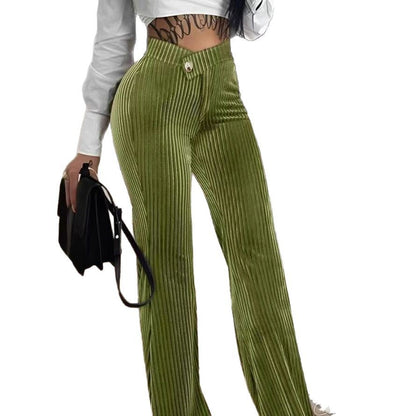 Ladies Elegant Pleated Pants with Button Details Chic and Style