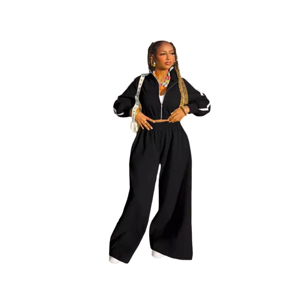 Casual tracksuit set for women with short jacket and wide pants Chic and Style