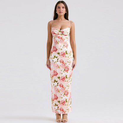 Robe Maxi Satin Fleurs Femme Chic und Stil