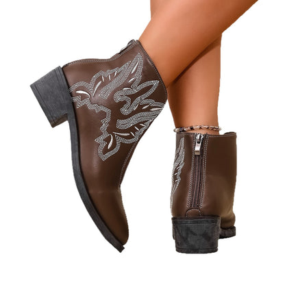 Bottes à cheville élégantes pour dames avec des détails brodés décoratifs et un talon bloc confortable Chic und Stil