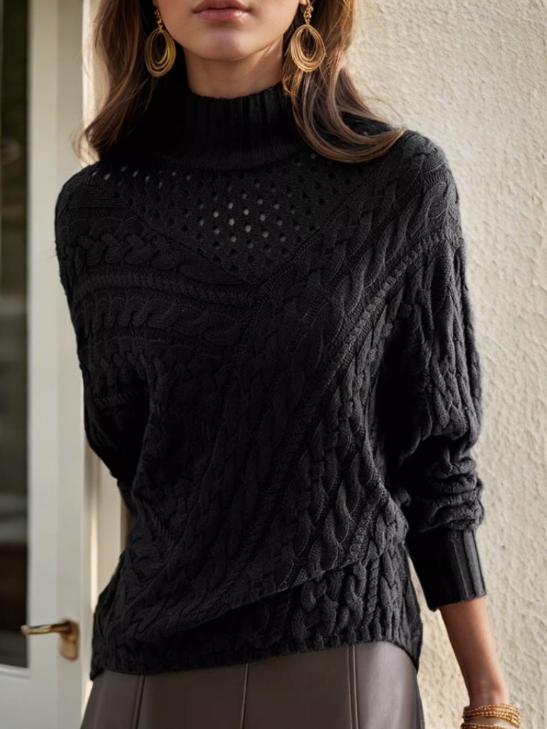 Pull en tricot pour femmes avec col haut et motif en cable détaillé Chic und Stil