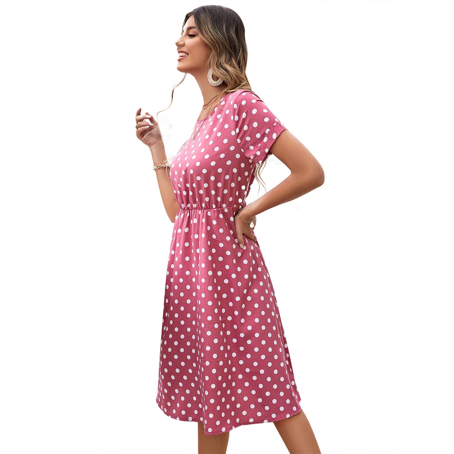 Robe midi pour femmes en matériau de coton souple et taille élastique Chic und Stil