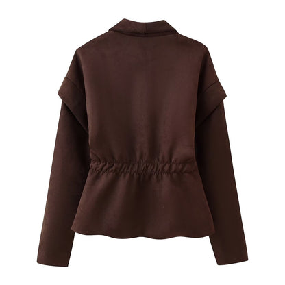 Dames élégante veste en suede avec poches tendance Chic und Stil