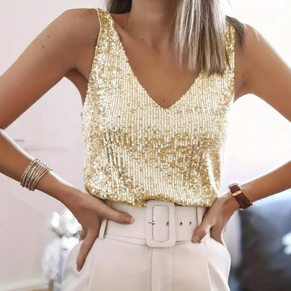 Dames Débardeur Paillettes en V Chic und Stil
