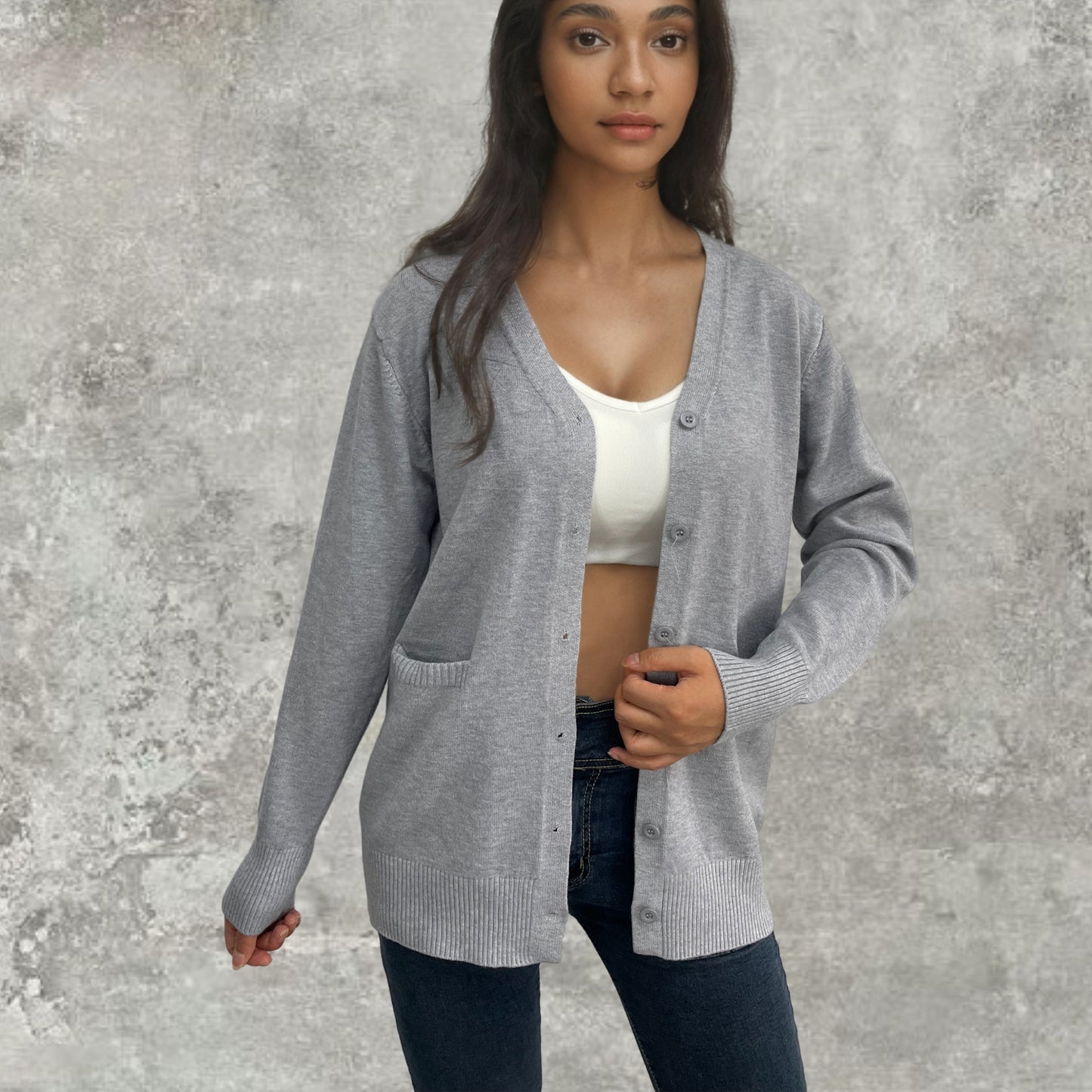 Dames élégante gilet en tricot avec poches pratiques et fine patte de boutonnage Chic und Stil