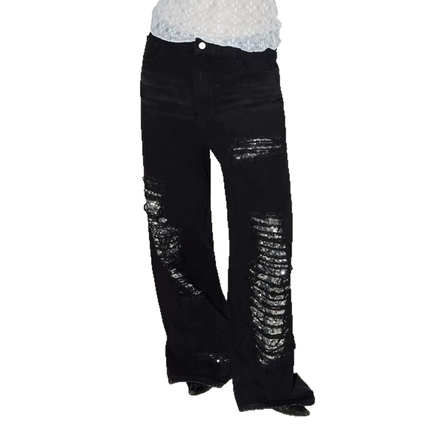 Damen Mode Baggy-Jeans avec ornement extravagant Chic und Stil