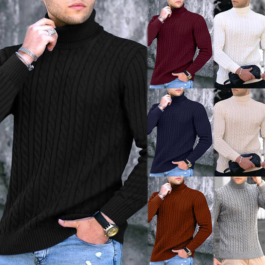 Pull en maille pour hommes à format portrait avec col montant et motif texturé Chic und Stil