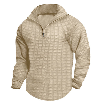 Pull en polyester à col montant pour homme, avec fermeture éclair pratique et design texturé Chic und Stil