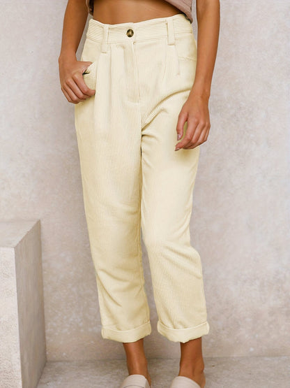 Ladies Comfortable and Elegant High-Waist Pants with a Fine Rib Pattern Chic and Style