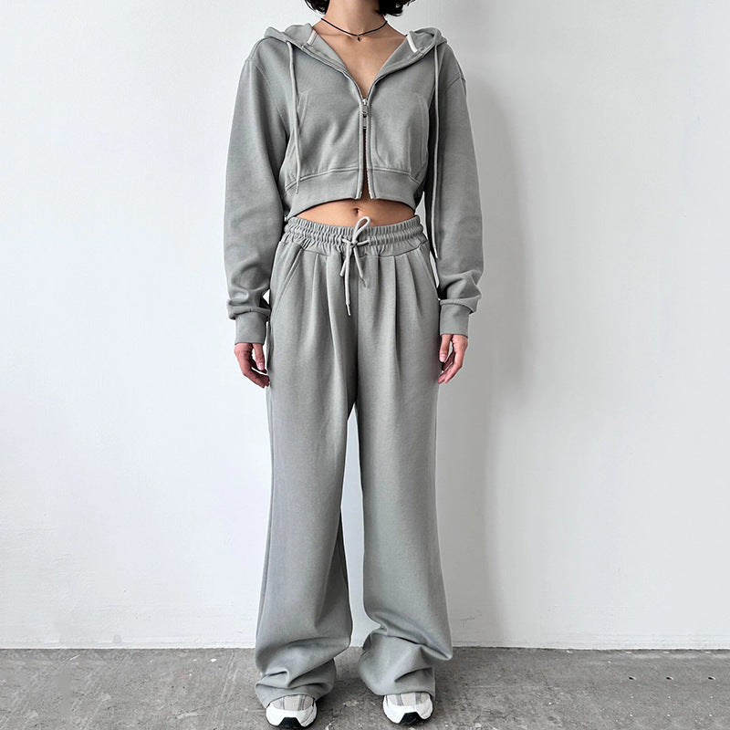 Trendy cropped hooded sweatshirt set for women and loose jogger pants Chic and Style
