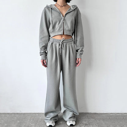 Trendy cropped hooded sweatshirt set for women and loose jogger pants Chic and Style