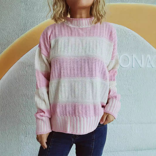 Pull en tricot décontracté pour femmes avec un motif à rayures moderne et un matériau chaud Chic und Stil