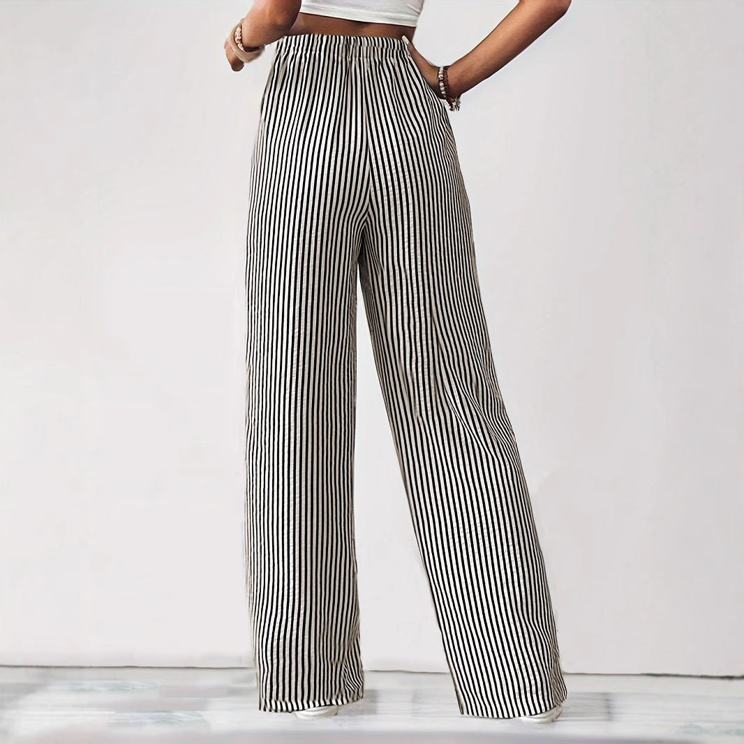 Wide striped pants for ladies with elastic waistband and pockets Chic and Style