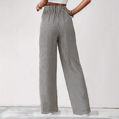 Wide striped pants for ladies with elastic waistband and pockets Chic and Style