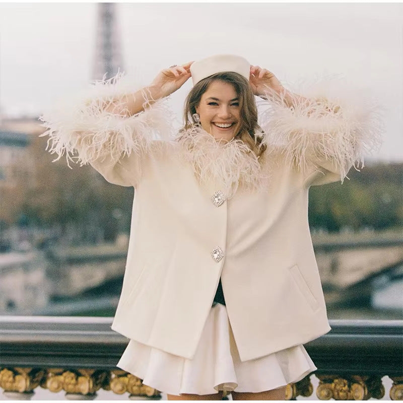 Dames Élégante Veste en Fourrure Artificielle avec Détails de Bouton Glamour Chic und Stil