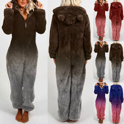 Women's fleece jumpsuit with hood and Chic und Stil gradient design