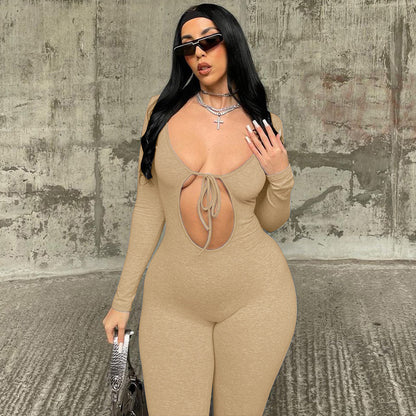 Combinaison longue à manches longues pour femmes, ajustée, avec décolleté en forme de cœur et détail lacé Chic und Stil
